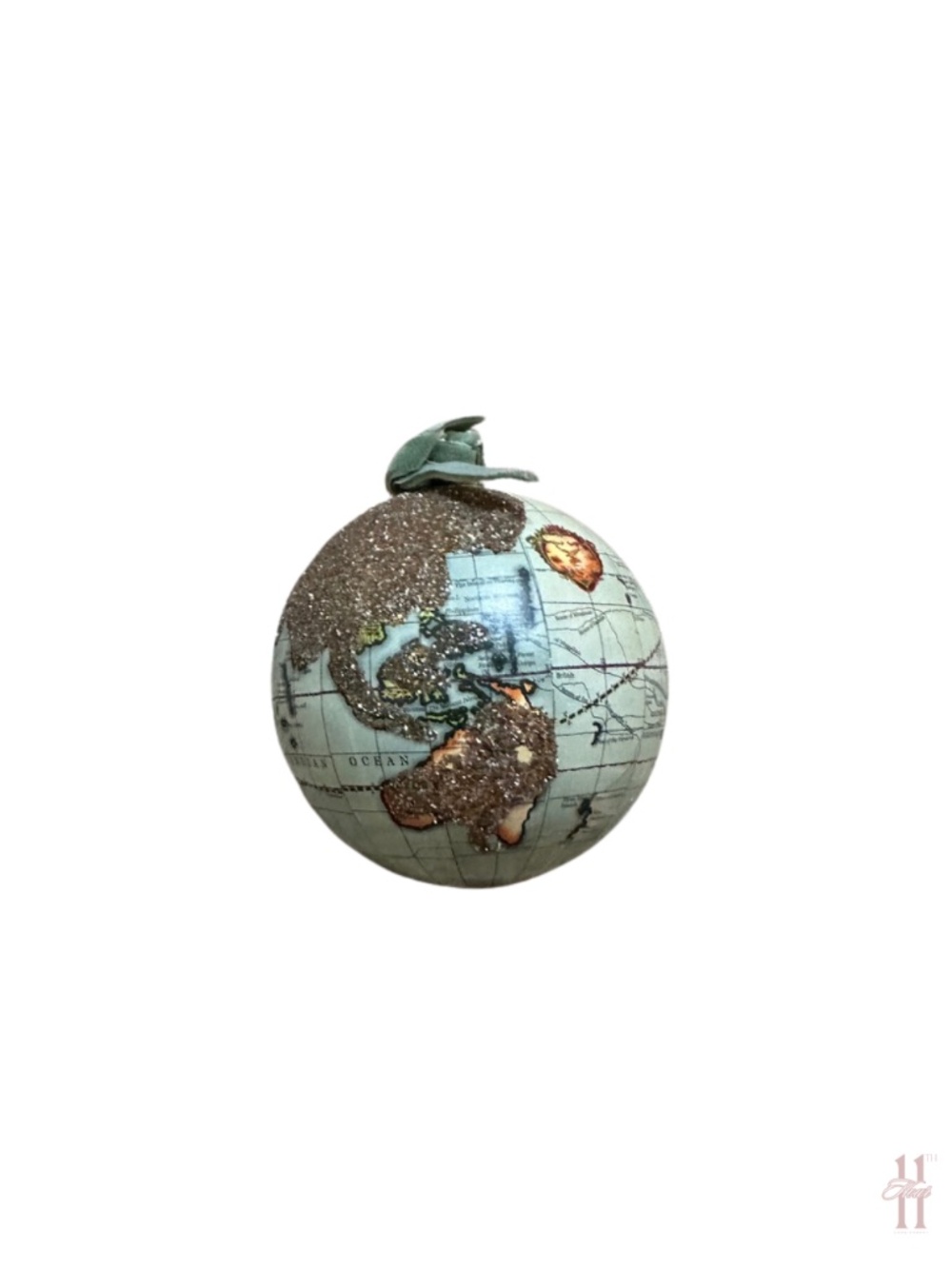 NEW Blue Globe Glittered Ornament